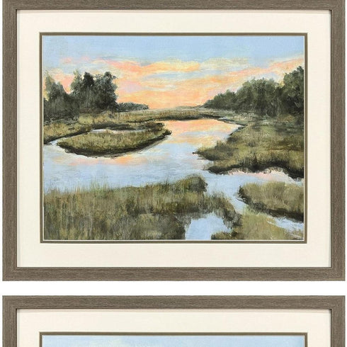 Set Of Two Low County Estuary Brown Framed Wall Art