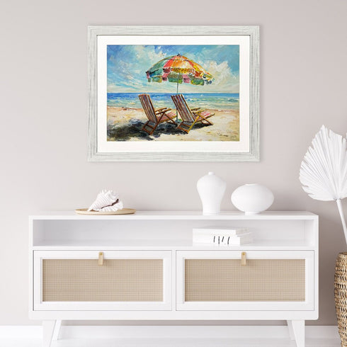 Beach Vibe Distressed White Framed Wall Art