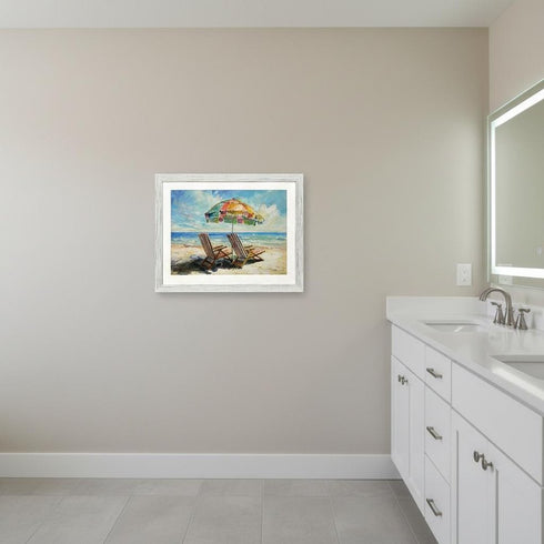 Beach Vibe Distressed White Framed Wall Art