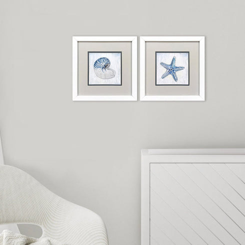 Set Of Two Azure Shell White Framed Wall Art