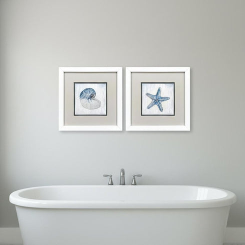 Set Of Two Azure Shell White Framed Wall Art