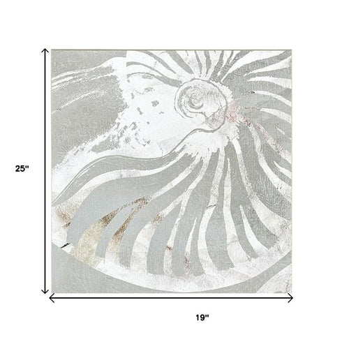 Set Of Two Nautilus Shell Distressed White Framed Wall Art
