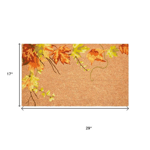 24" X 36" Brown And Natural Fall Leaves Outdoor Coir Door Mat