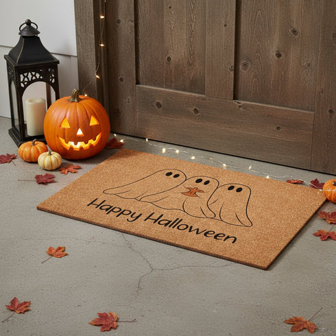 24" X 36" Black And Natural Halloween Halloween Happy Halloween Outdoor Coir Door Mat