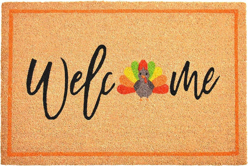 24" X 36" Natural And Brown Thanksgiving Welcome Outdoor Coir Door Mat