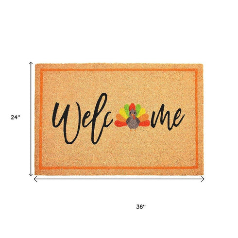 24" X 36" Natural And Brown Thanksgiving Welcome Outdoor Coir Door Mat