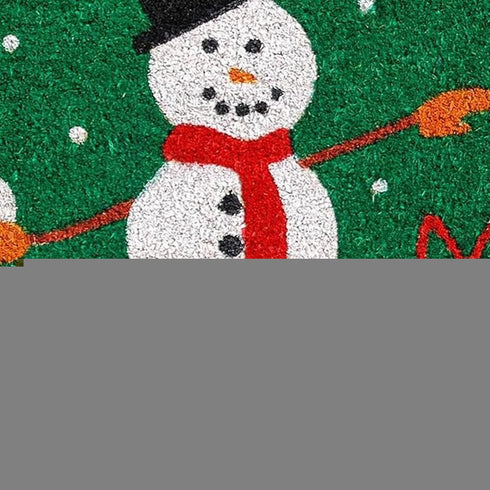 17" X 29" Green White And Red Christmas Snowman Merry Christmas Outdoor Coir Door Mat