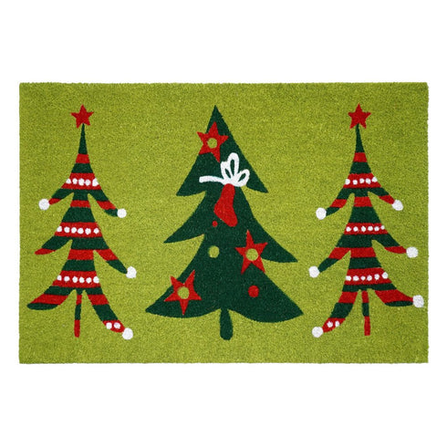 17" X 29" Green And Red Christmas Trees Outdoor Coir Door Mat