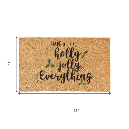 17" X 29" Brown Black And Green Christmas Outdoor Coir Door Mat