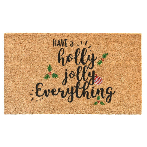 17" X 29" Brown Black And Green Christmas Outdoor Coir Door Mat