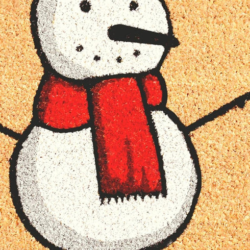 17" X 29" Natural And White Coir Snowman Outdoor Christmas Door Mat