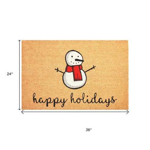 17" X 29" Natural And White Coir Snowman Outdoor Christmas Door Mat