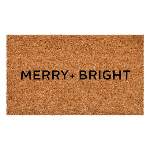 24" X 36" Brown And Black Christmas Merry and Bright Outdoor Coir Door Mat