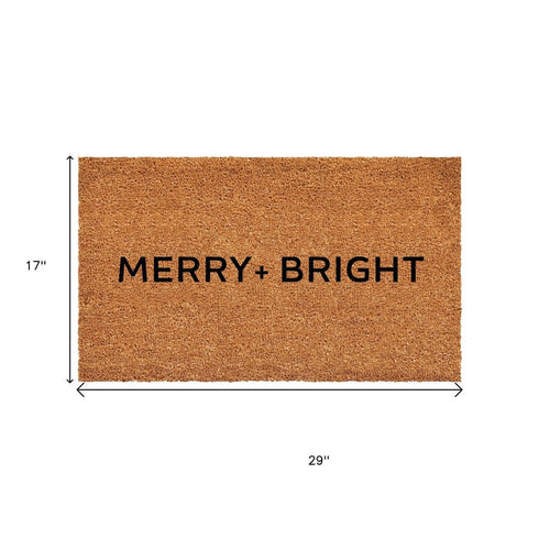 24" X 36" Brown And Black Christmas Merry and Bright Outdoor Coir Door Mat