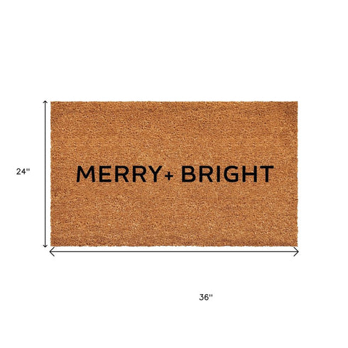 24" X 36" Brown And Black Christmas Merry and Bright Outdoor Coir Door Mat