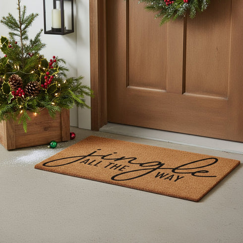 24" X 36" Brown And Black Christmas Outdoor Coir Door Mat