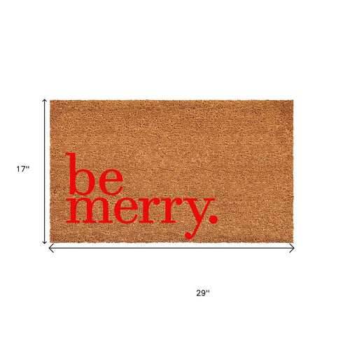 17" X 29" Brown And Red Christmas Outdoor Coir Door Mat