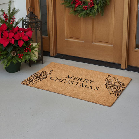24" X 36" Brown And Black Merry Christmas Outdoor Coir Door Mat