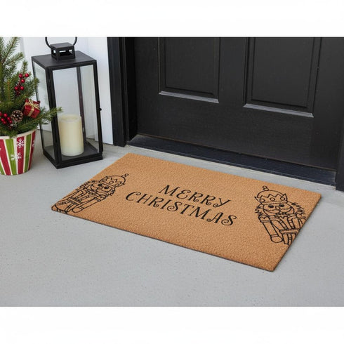 24" X 36" Brown And Black Christmas Merry Christmas Outdoor Coir Door Mat