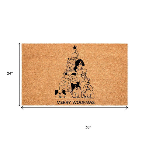 24" X 36" Brown And Black Christmas Outdoor Coir Door Mat