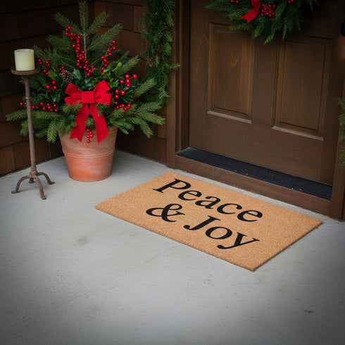 17" X 29" Brown And Black Christmas Outdoor Coir Door Mat