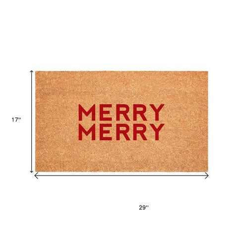 17" X 29" Brown And Red Christmas Outdoor Coir Door Mat