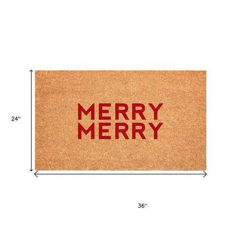 17" X 29" Brown And Red Christmas Outdoor Coir Door Mat