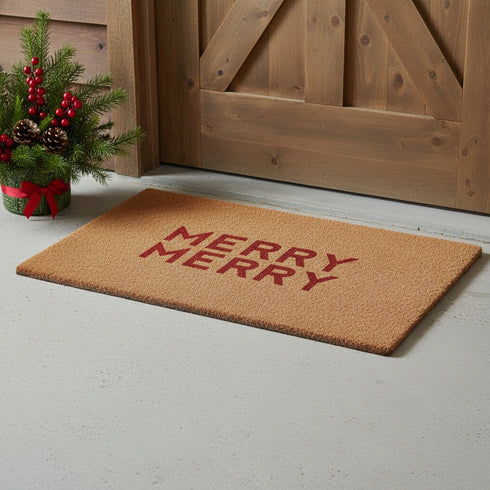 17" X 29" Brown And Red Christmas Outdoor Coir Door Mat