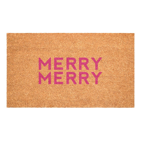 17" X 29" Brown And Pink Christmas Outdoor Coir Door Mat
