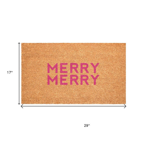 17" X 29" Brown And Pink Christmas Outdoor Coir Door Mat