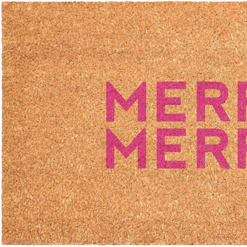 17" X 29" Brown And Pink Christmas Outdoor Coir Door Mat