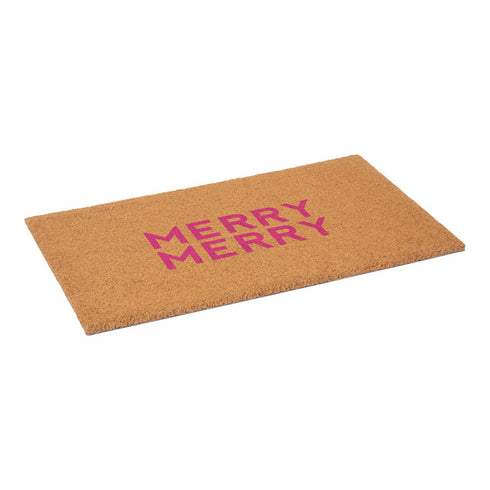 17" X 29" Brown And Pink Christmas Outdoor Coir Door Mat
