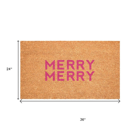 17" X 29" Brown And Pink Christmas Outdoor Coir Door Mat