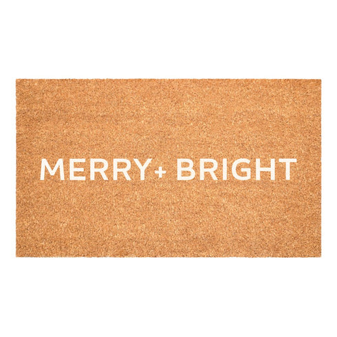 17" X 29" Brown And White Christmas Merry and Bright Outdoor Coir Door Mat