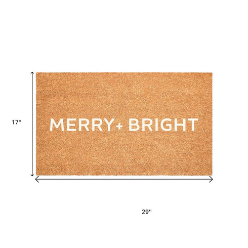 17" X 29" Brown And White Christmas Merry and Bright Outdoor Coir Door Mat