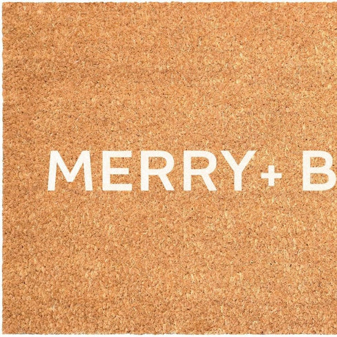 17" X 29" Brown And White Christmas Merry and Bright Outdoor Coir Door Mat