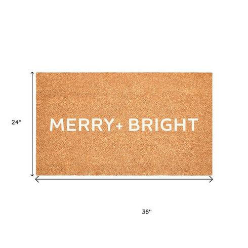 17" X 29" Brown And White Christmas Merry and Bright Outdoor Coir Door Mat