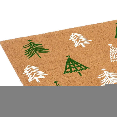 17" X 29" Brown Green And White Christmas Trees Outdoor Coir Door Mat