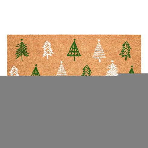 17" X 29" Brown Green And White Christmas Trees Outdoor Coir Door Mat