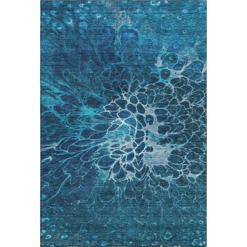 9' X 12' Navy Blue And Ivory Abstract Washable Area Rug With UV Protection