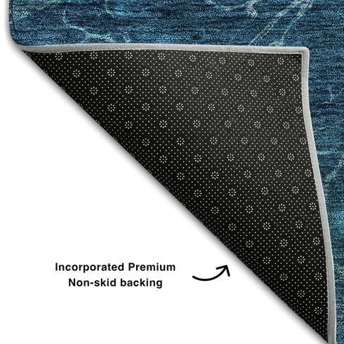9' X 12' Navy Blue And Ivory Abstract Washable Area Rug With UV Protection