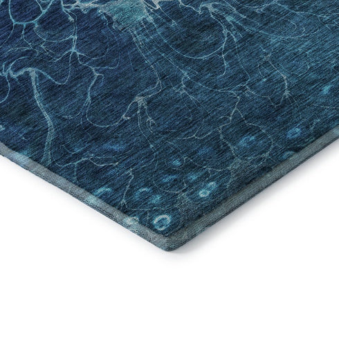 9' X 12' Navy Blue And Ivory Abstract Washable Area Rug With UV Protection