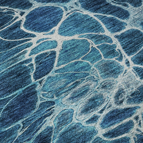 9' X 12' Navy Blue And Ivory Abstract Washable Area Rug With UV Protection