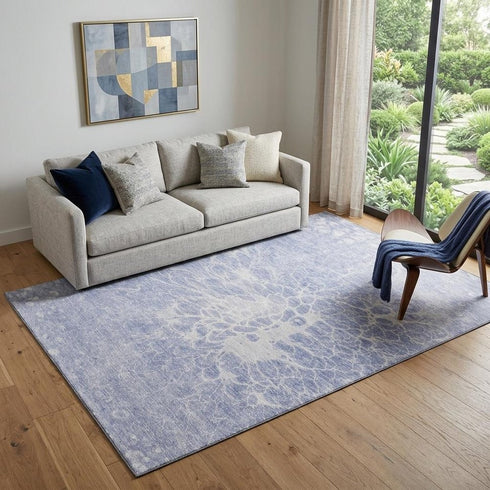 9' X 12' Lavender And Ivory Abstract Washable Area Rug With UV Protection