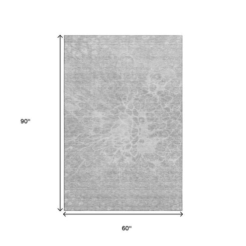 9' X 12' Silver And Gray Abstract Washable Area Rug With UV Protection