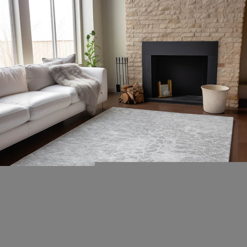 9' X 12' Silver And Gray Abstract Washable Area Rug With UV Protection
