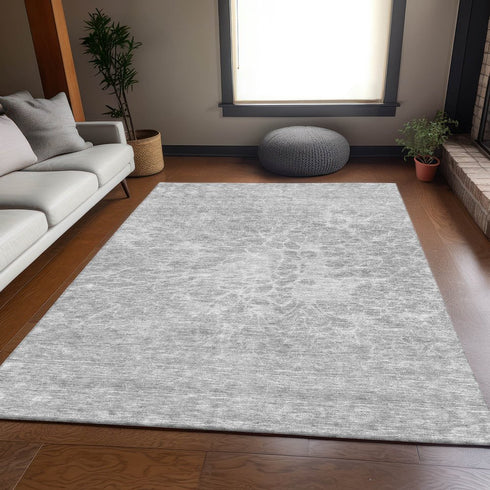 9' X 12' Silver And Gray Abstract Washable Area Rug With UV Protection