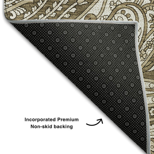 9' X 12' Chocolate And Ivory Paisley Washable Area Rug With UV Protection