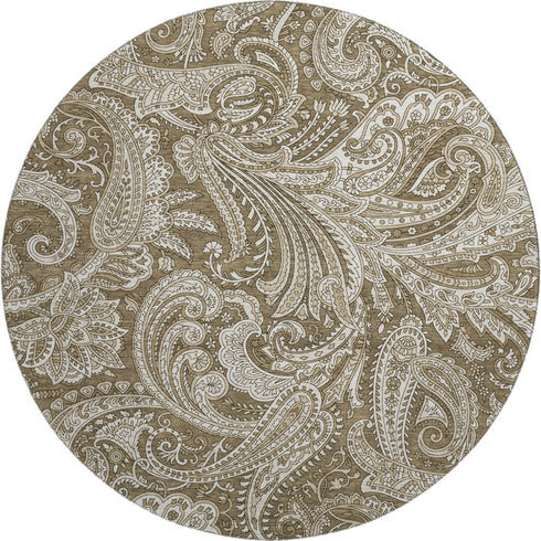 9' X 12' Chocolate And Ivory Paisley Washable Area Rug With UV Protection