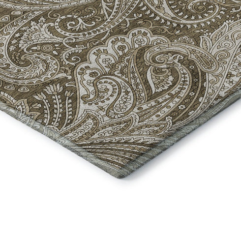 9' X 12' Chocolate And Ivory Paisley Washable Area Rug With UV Protection